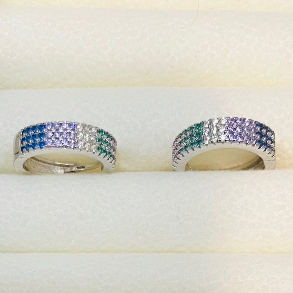 Multicolor Rainbow CZ 18K White Gold Filled Huggie Hoop Earrings NWOT